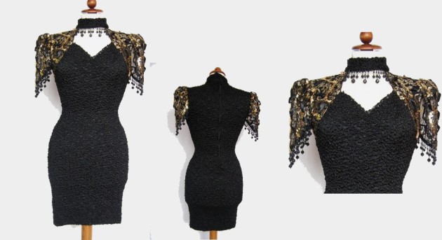 czarna sukienka vintage z lat 80.